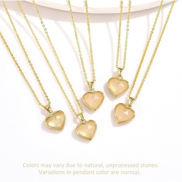 GOLD 14k Gold Plated Rose Quartz Heart Stone Necklace - Picture 5 of 5